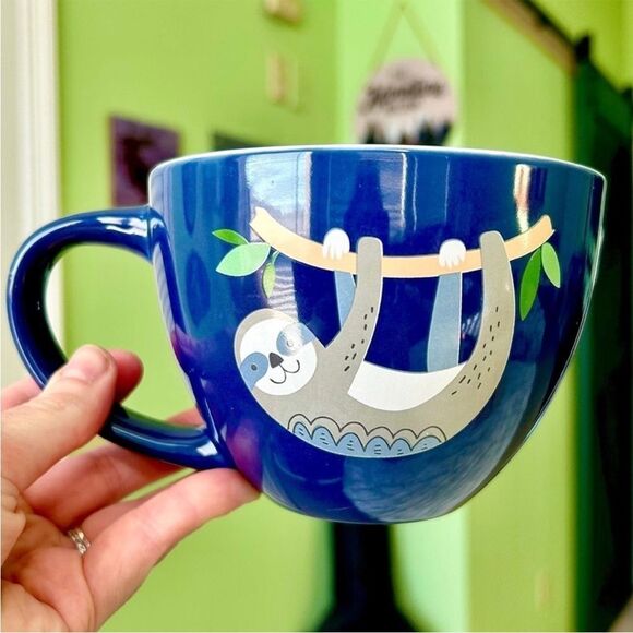 Cute Animal Sloth Navy Ceramic Adorable Floral Tree Ceramic Kitchen Dining Mug - Picture 6 of 6
